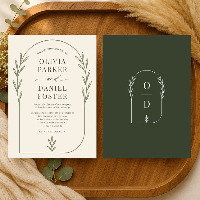 Convite Minimalist Olive Green Boho Arch Wedding (Criador carregado)