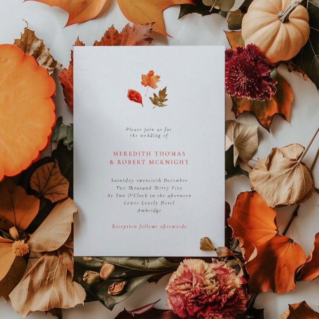 Convite Minimalist Orange Autumn Leaves Wedding (Criador carregado)