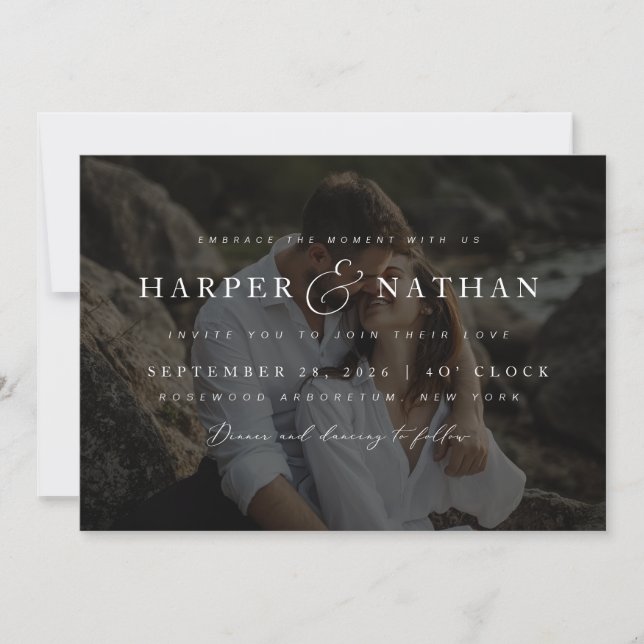 Convite Minimalist Overlay Photo QR Code Wedding (Frente)