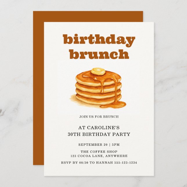 Convite Minimalist Pancakes 30th Adult Birthday Brunch (Frente/Verso)