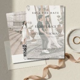 Convite Minimalist Photo Classic QR Code Save The Date