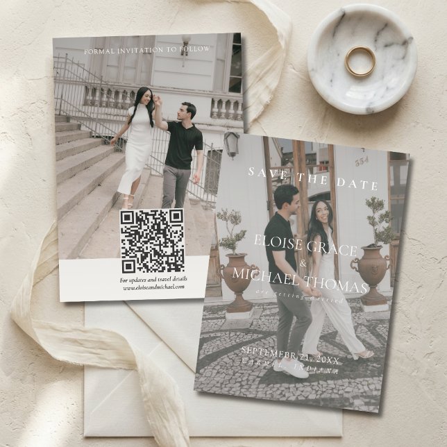 Convite Minimalist Photo Classic QR Code Save The Date  (Minimalist Photo Classic QR Code Save The Date Invitation)