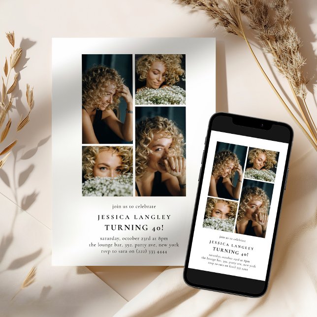 Convite Minimalist Photo Collage 40th Birthday (Criador carregado)