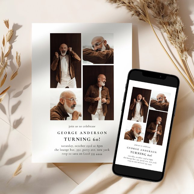 Convite Minimalist Photo Collage 60th Birthday (Criador carregado)