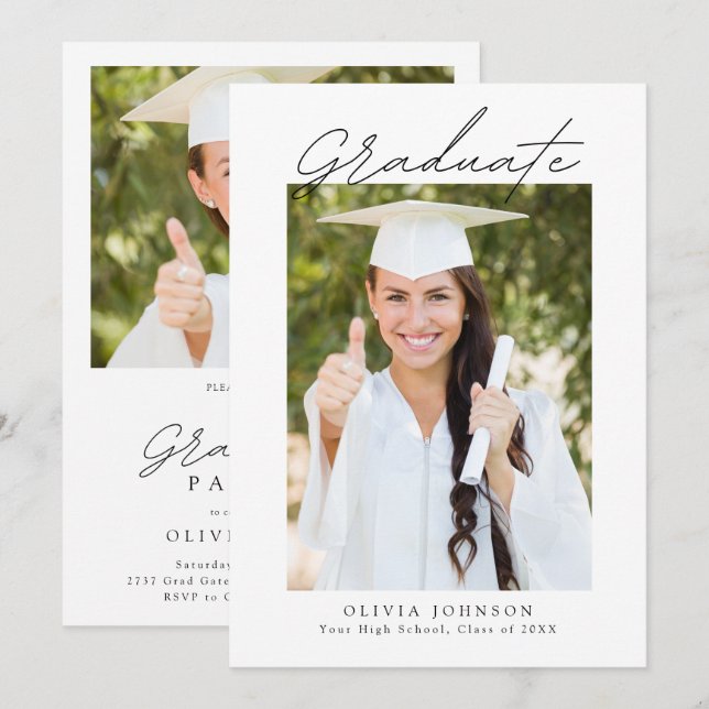 Convite Minimalist Photo Graduation Party  (Frente/Verso)