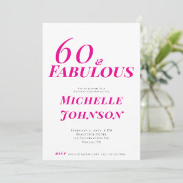 Convite Minimalist Pink 60 & Fabulous 60th Birthday Party