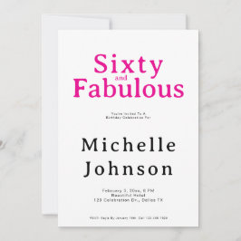 Convite Minimalist Pink 60 & Fabulous 60th Birthday Party