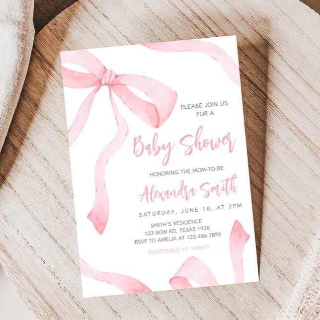 Convite Minimalist Pink Bow Baby Shower (Coquette Baby Shower Invitation)