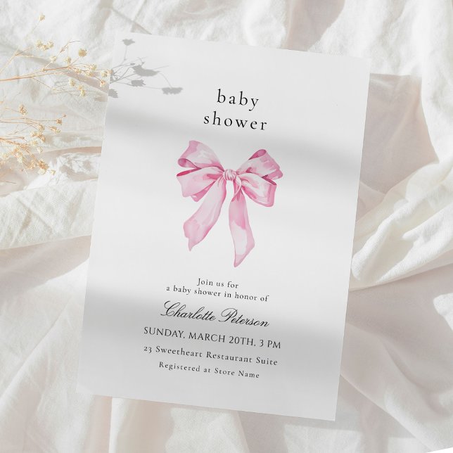 Convite Minimalist Pink Bow Baby Shower Invitation (Criador carregado)