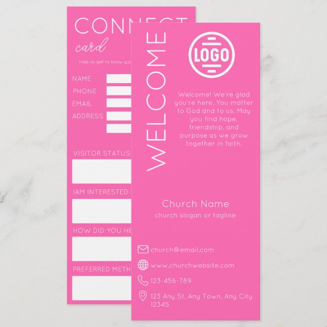Convite Minimalist Pink Church Connection Card (Frente/Verso)