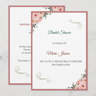 Convite Minimalist Pink Floral Bridal Shower Invitation,