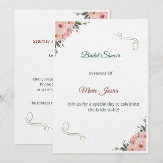 Convite Minimalist Pink Floral Bridal Shower Invitation,