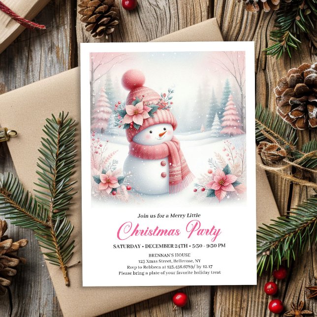 Convite Minimalist Pink Snowman Kids Editable Digital Xmas (Minimalist Pink Snowman Kids Editable Digital Christmas Invitation

)