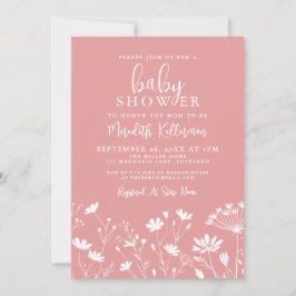 Convite Minimalist Pink Wildflower Baby Shower