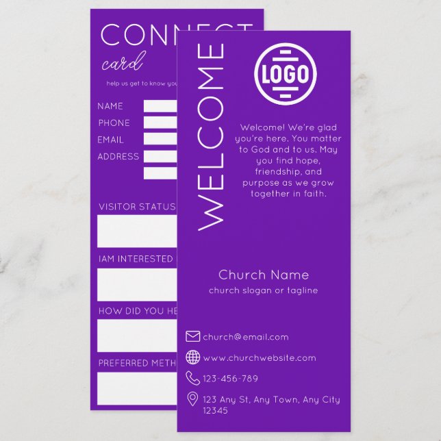Convite Minimalist Purple Church Connection Card (Frente/Verso)