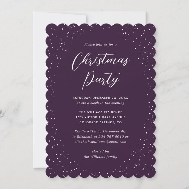 Convite Minimalist Purple Snowy Christmas Party (Frente)