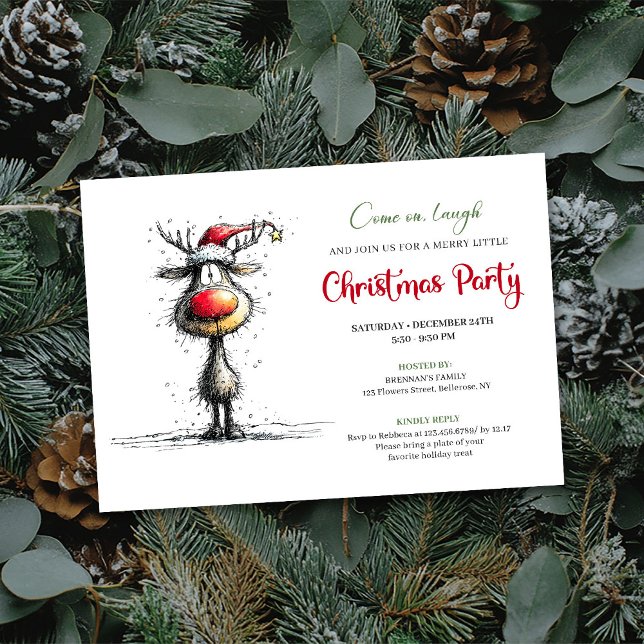 Convite Minimalist quirky reindeer holiday party invite (Minimalist quirky reindeer holiday party invite

)
