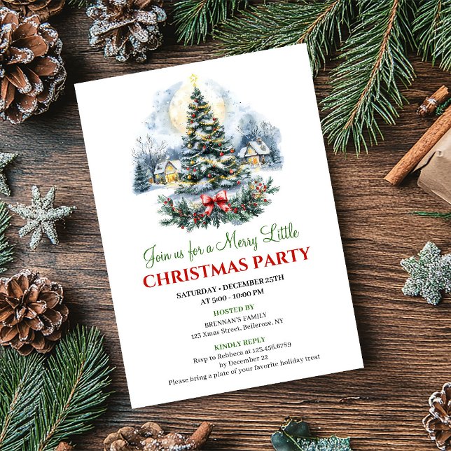 Convite Minimalist Red Green Christmas Scene Digital  (Minimalist Red Green Christmas Scene Digital Invite)