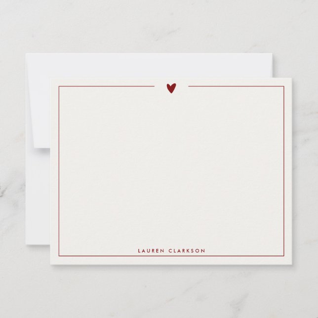 Convite Minimalist Red Heart Stationery Note Card (Frente)