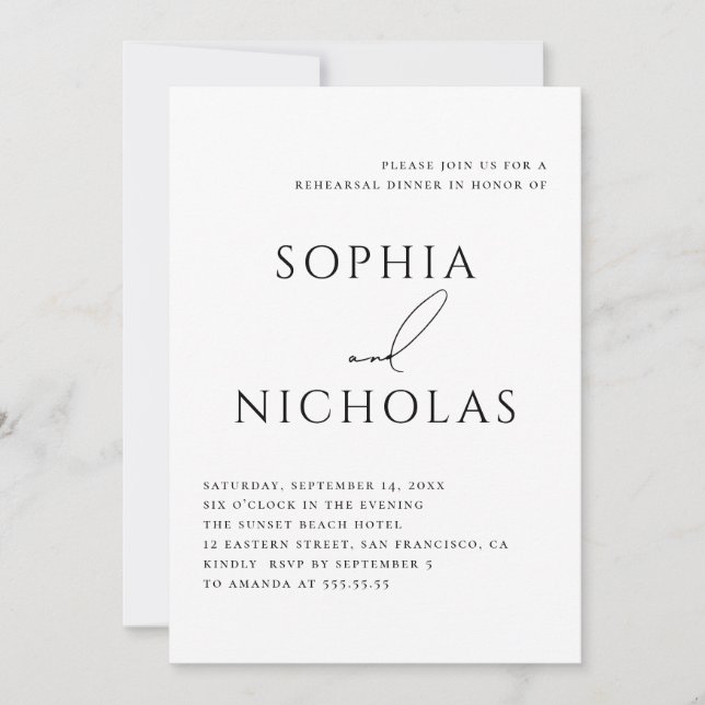 Convite Minimalist Rehearsal Dinner | Elegant Typography (Frente)