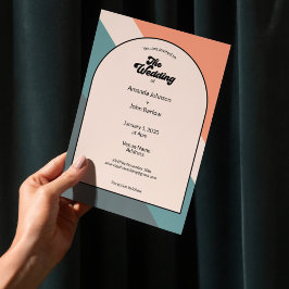 Convite Minimalist Retro Orange Geometric The Wedding Of