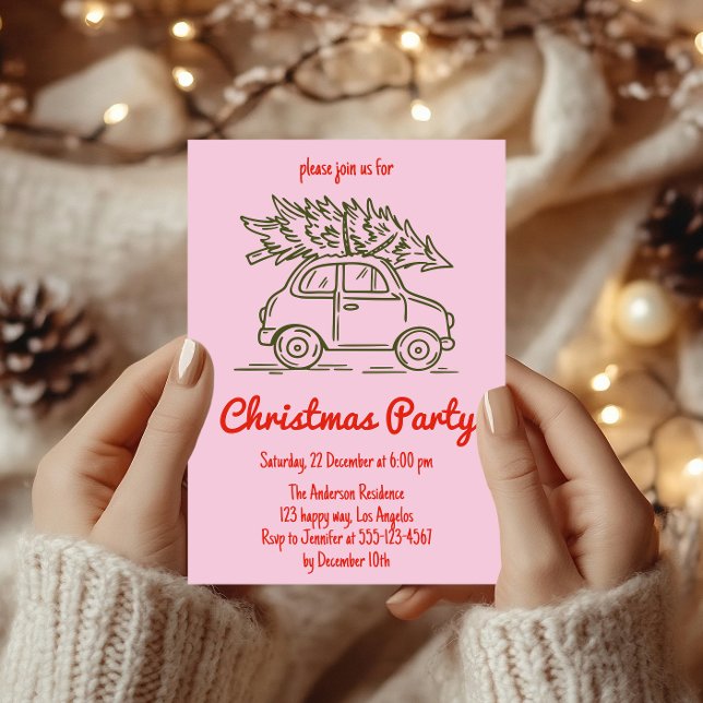 Convite Minimalist Retro Pink Christmas Party Invitation  (Criador carregado)