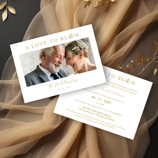 Convite Minimalist Romantic Wedding Photo Anniversary Gold (Minimalist Romantic Wedding Photo Anniversary in Faux Gold Invitations Cards. )