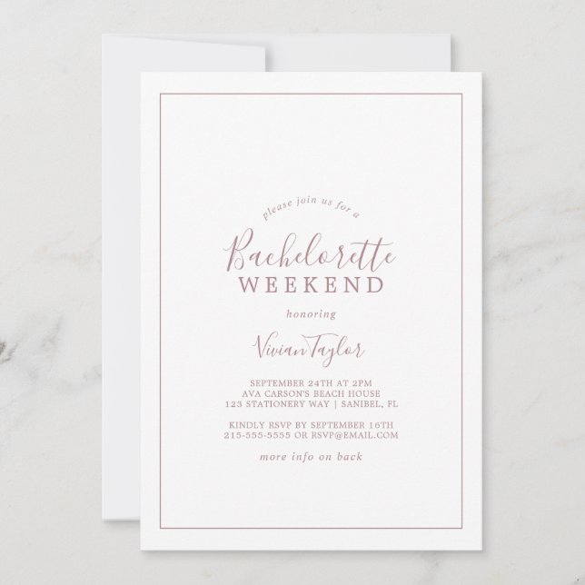 Convite Minimalist Rose Gold Bachelorette Weekend (Frente)
