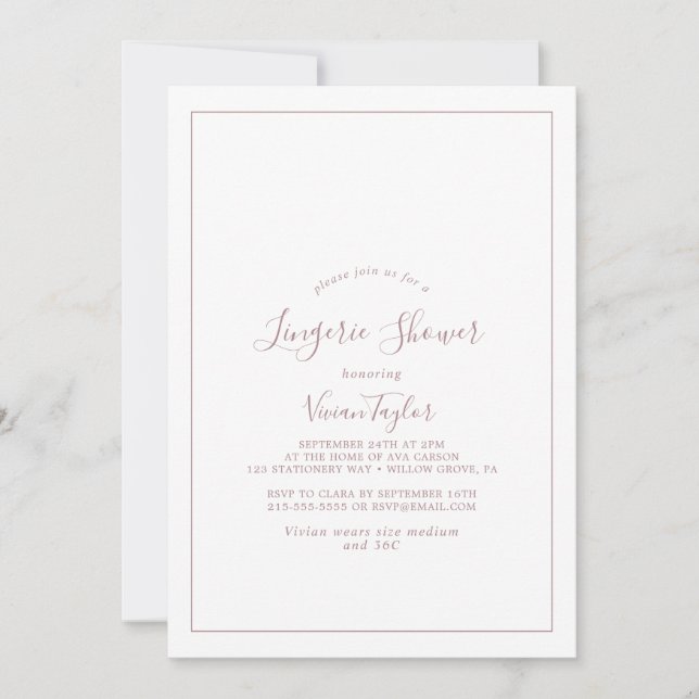 Convite Minimalist Rose Gold Lingerie Shower Invitation (Frente)