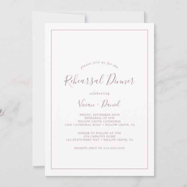Convite Minimalist Rose Gold Rehearsal Dinner Invitation (Frente)