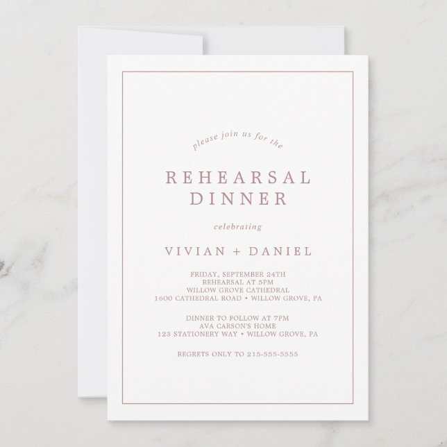 Convite Minimalist Rose Gold Typography Rehearsal Dinner (Frente)