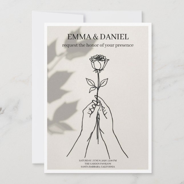 Convite Minimalist Rose Line Art Wedding Invitation (Frente)