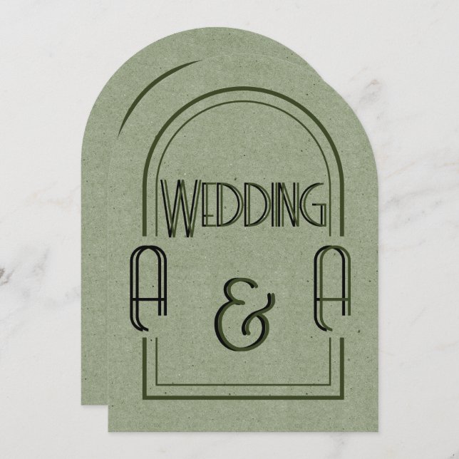 Convite Minimalist Sage Green and Black Arch Wedding (Frente/Verso)