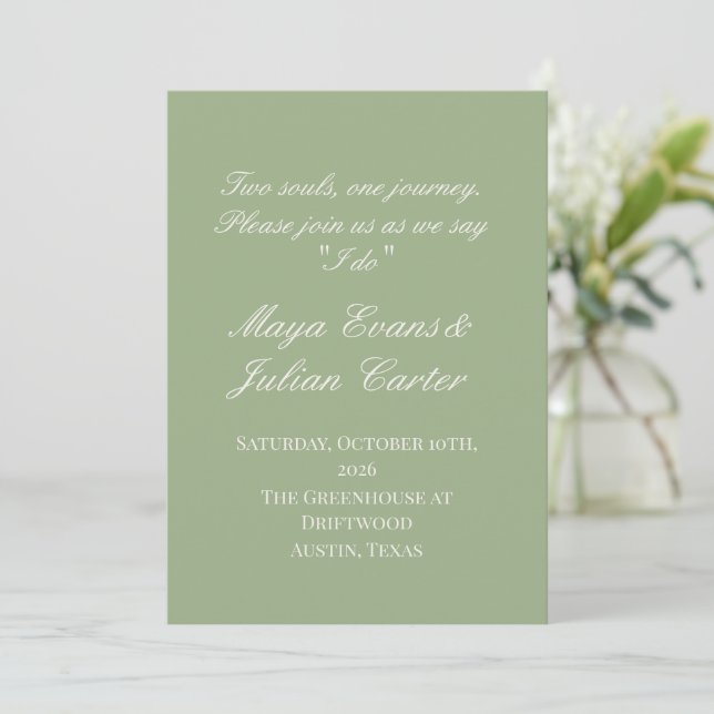 Convite  Minimalist Sage Green & Warm White Wedding  (Em pé/Frente)