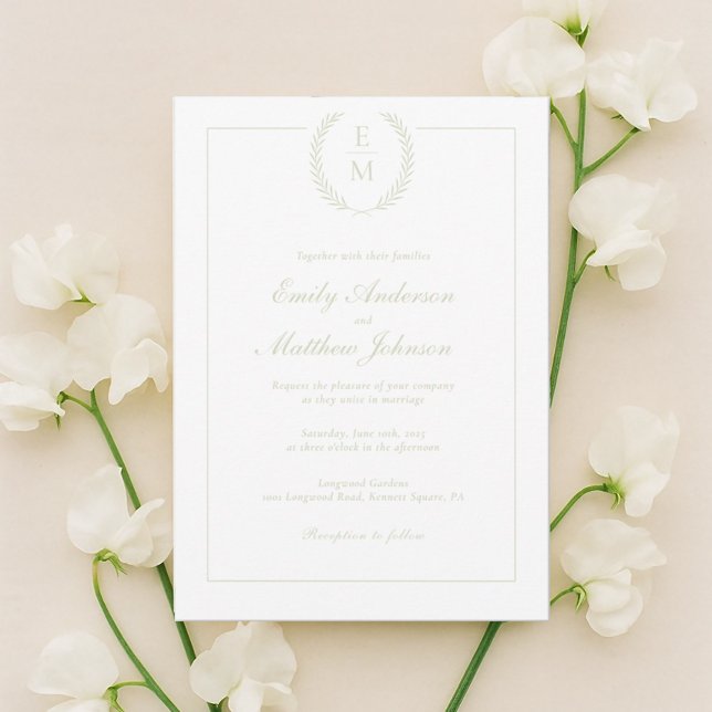 Convite Minimalist Sage Laurel Wedding Invitation (Criador carregado)