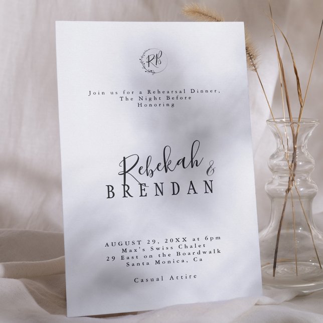 Convite Minimalist Script Floral Monogram Rehearsal Dinner (Criador carregado)