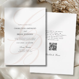 Convite Minimalist Script Font Monogram QR Code Wedding