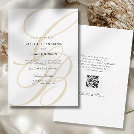 Convite Minimalist Script Font Monogram QR Code Wedding