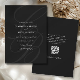 Convite Minimalist Script Font Monogram QR Code Wedding