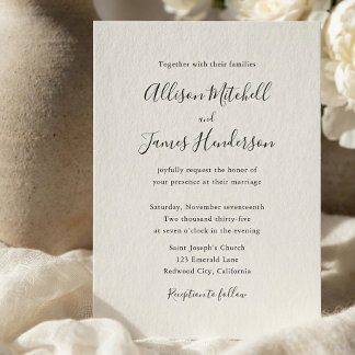 Convite Minimalist Script Ivory Photo Wedding