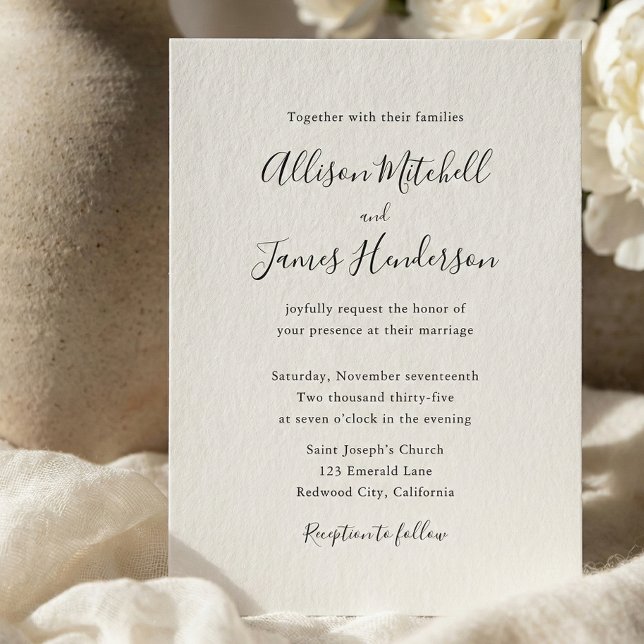 Convite Minimalist Script Ivory Photo Wedding (Criador carregado)