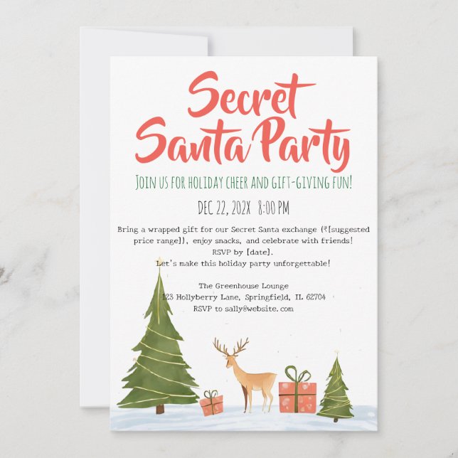 Convite Minimalist Secret Santa Holiday Party Invitation (Frente)