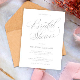 Convite Minimalist Silver Handwritten Script Bridal Shower