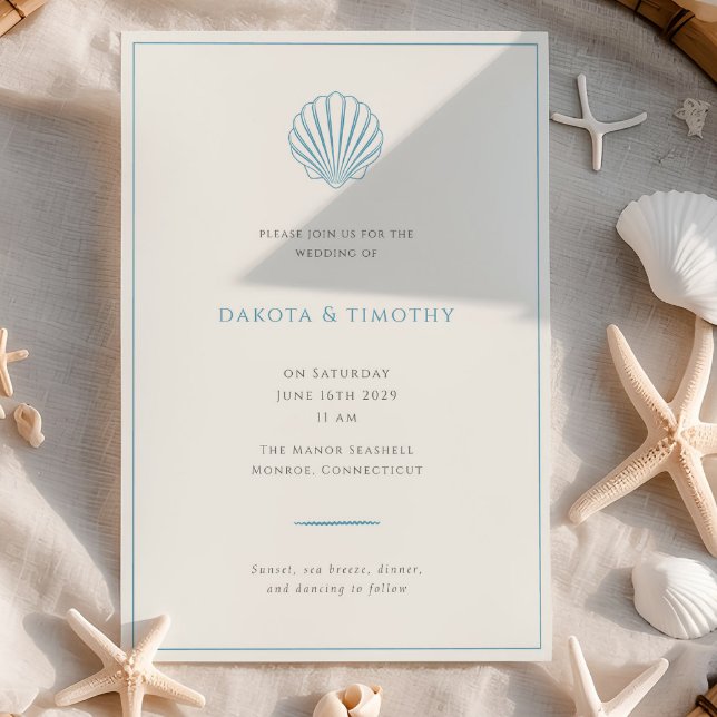Convite Minimalist Simple Blue Seashell Wedding invitation (Minimalist Simple Blue Seashell Wedding invitation)