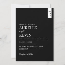 Convite Minimalist Simple Elegant Black QR Code Wedding