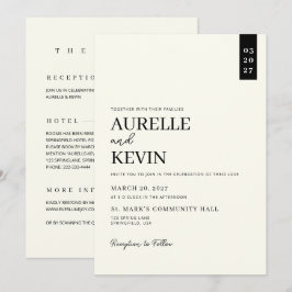 Convite Minimalist Simple Elegant Ivory QR Code Wedding 