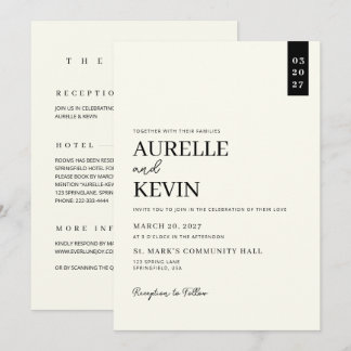 Convite Minimalist Simple Elegant Ivory QR Code Wedding