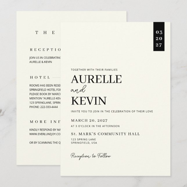 Convite Minimalist Simple Elegant Ivory QR Code Wedding  (Frente/Verso)