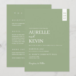 Convite Minimalist Simple Elegant Sage QR Code Wedding