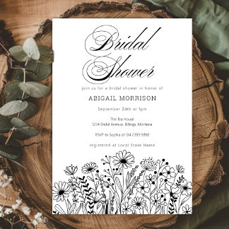 Convite Minimalist Simple Wildflowers Bridal Shower